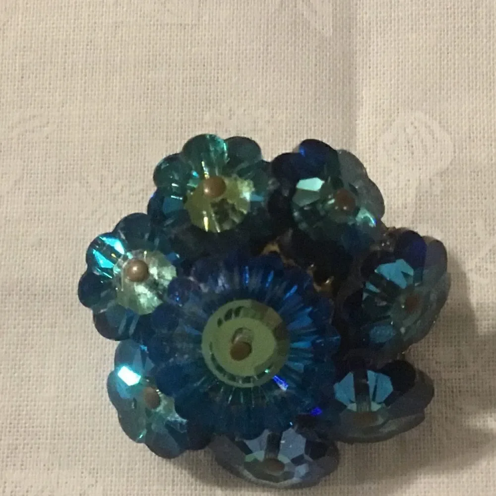 Vintage Bright Blues Sequin Crystal Pin